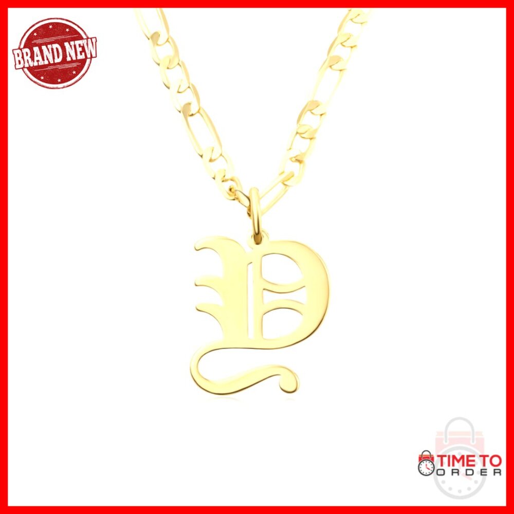 14k Gold Plated Initial Pendant Necklace With Figaro Chain